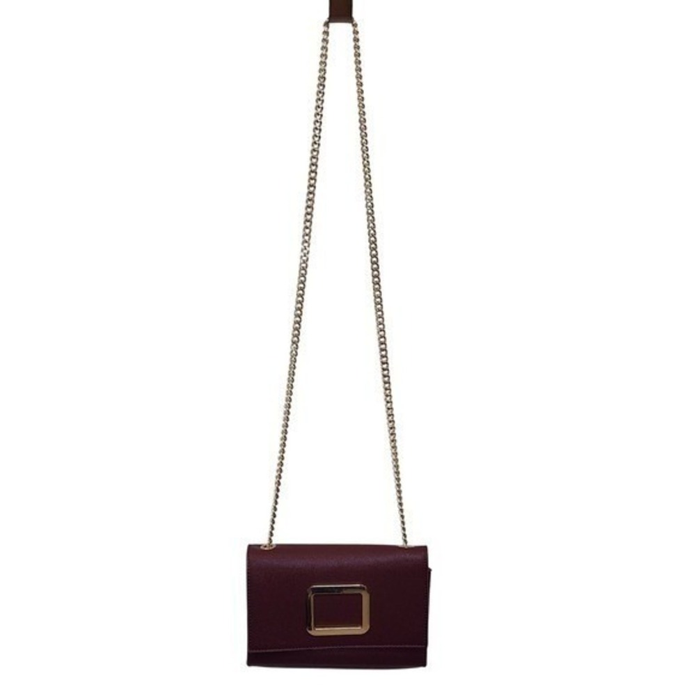 Forever 21 Burgundy Faux Leather Chain Shoulder Bag Gold Buckle Evening Clutch - Picture 3 of 4